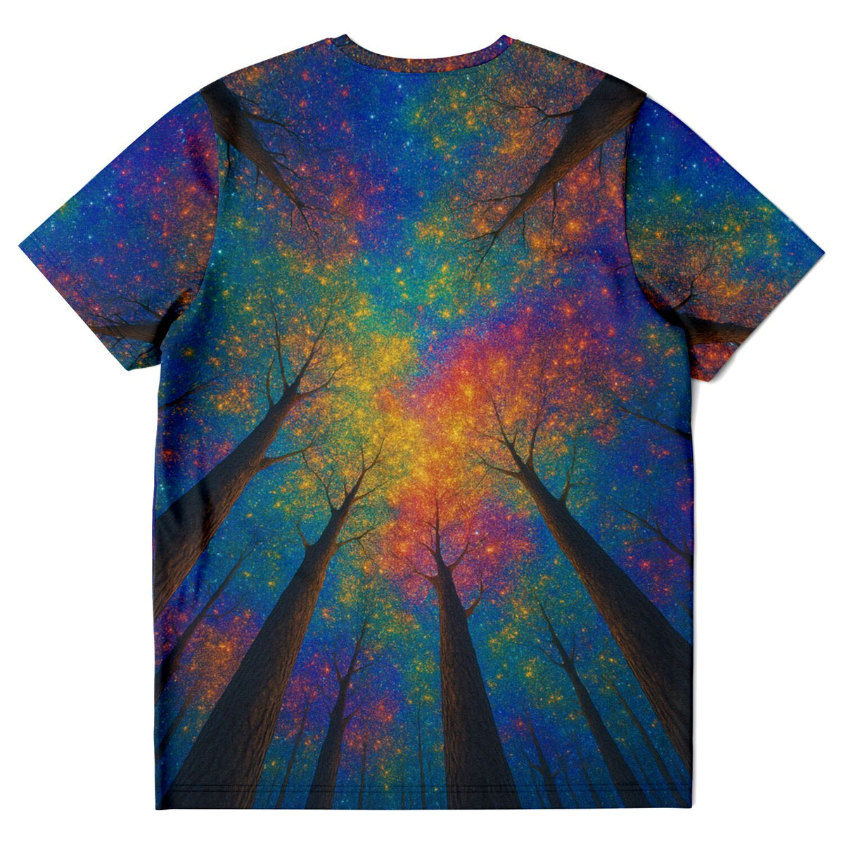 T-Shirt mit farbenfrohem Regenbogenwald-Motiv, kunstvoller Druck inspiriert von Diamond Painting und Malen nach Zahlen
