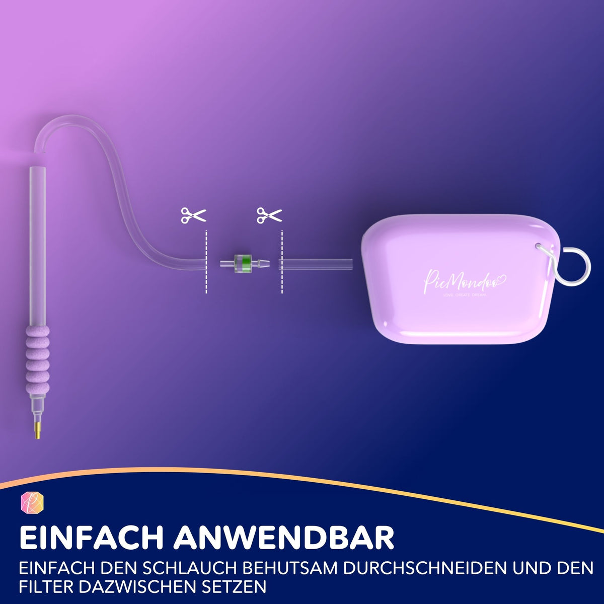 Anleitung zum Einsetzen des Picmondoo E-Painter Filters in den Schlauch für Diamond Painting Zubehör