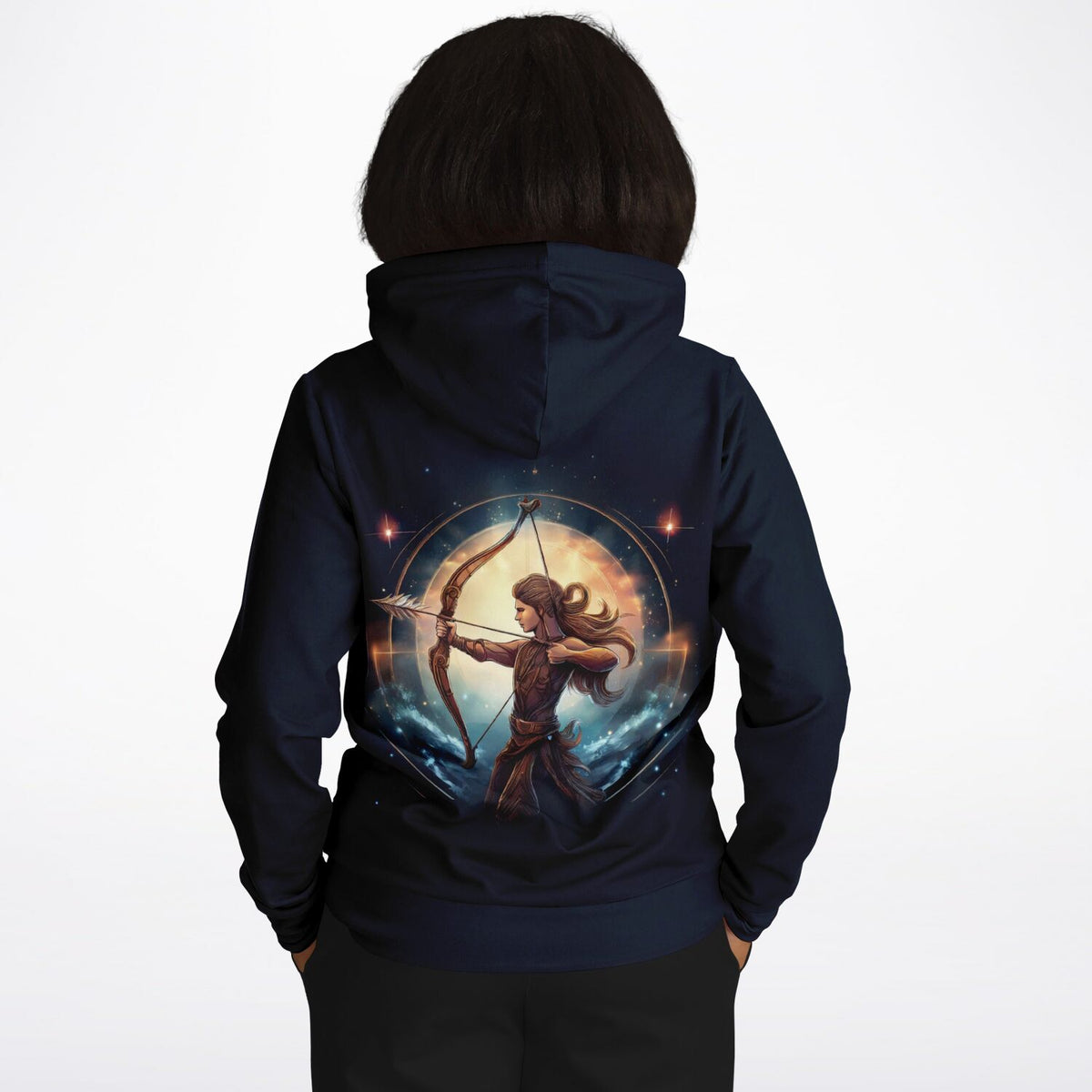 Dunkelblauer Dreamer Hoodie mit Sternzeichen Schütze Motiv für Fans von Diamond Painting und Kunststilen auf Kleidung
