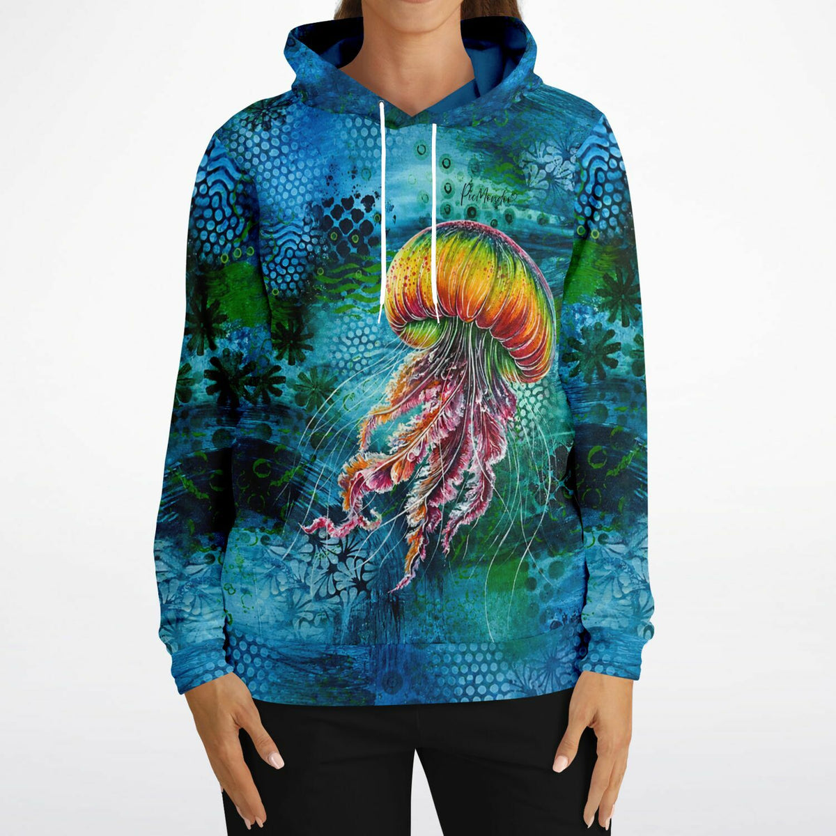 Dreamer Hoodie Medusa Solaris im künstlerischen Quallen-Design in leuchtenden Farben als modisches Statement für Kreative