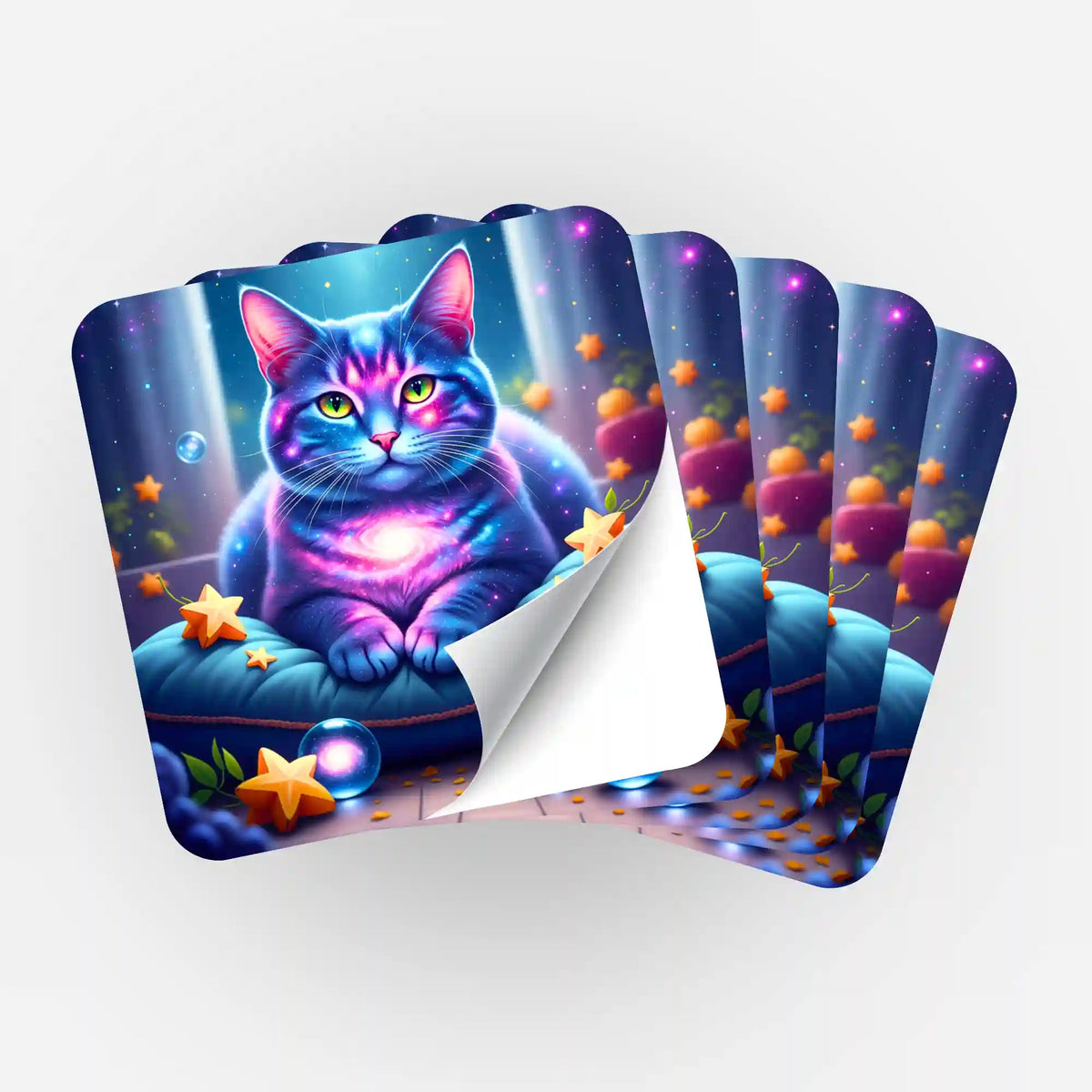 Fünfer-Set Sticker Wächterin Andromeda mit kosmischer Katze für Diamond Painting Zubehör und Organisation