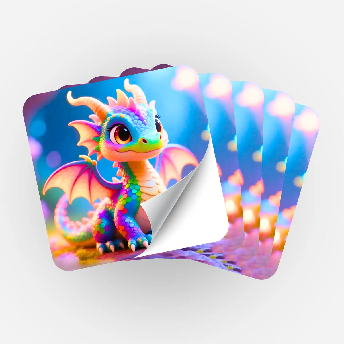 Fächer von 5 Rinji Drachen Aufklebern für Diamond Painting und Bastelzubehör als buntes Sticker-Set