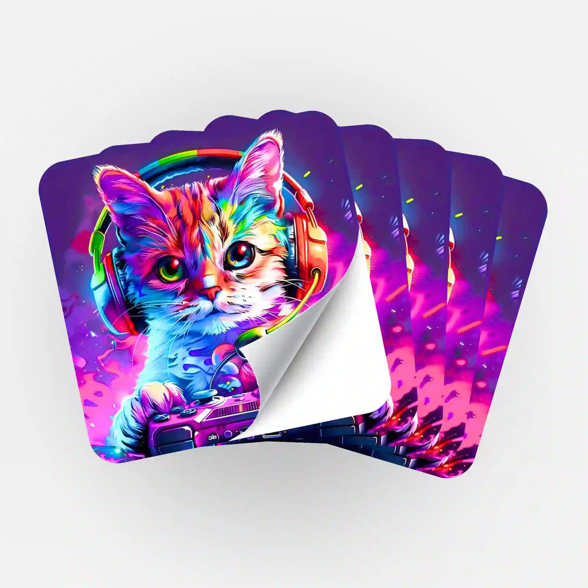 Fünfer-Set Picmondoo Gaming-Katzen Aufkleber für Diamond Painting Fans mit buntem Kätzchen und Kopfhörern