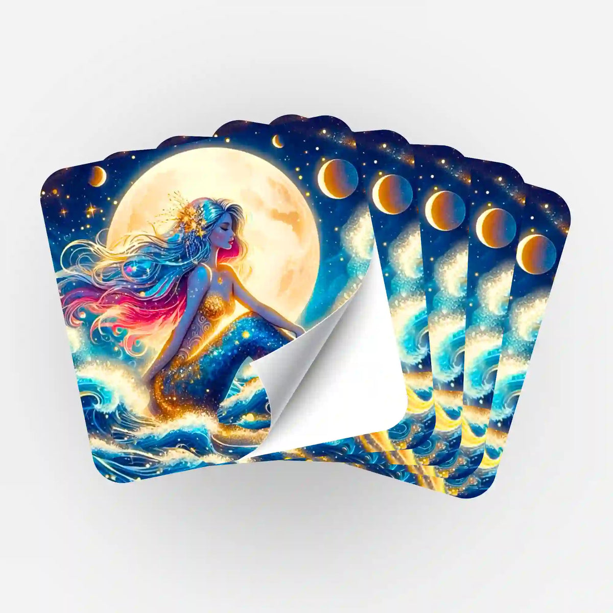 Picmondoo 5er-Set Aufkleber Meerjungfrau vor Vollmond für Diamond Painting Organisation und Bastelbedarf