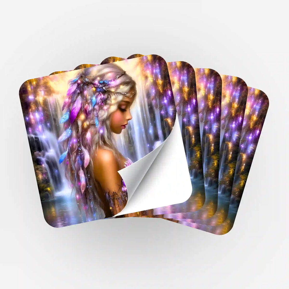 5er-Set Aufkleber Elysias Lied für Diamond Painting und Bastelbedarf mit magischem Wasserfall-Motiv