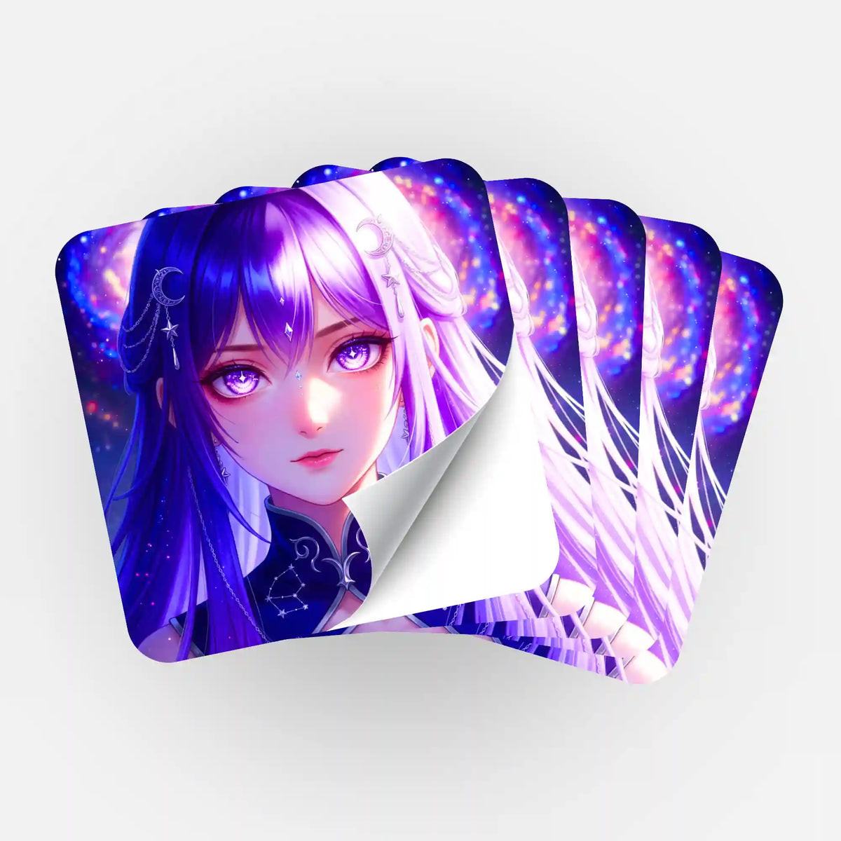 5er-Set Sticker Purple Moon Star für deine Diamond Painting Organisation mit mystischem Anime-Mädchen Motiv