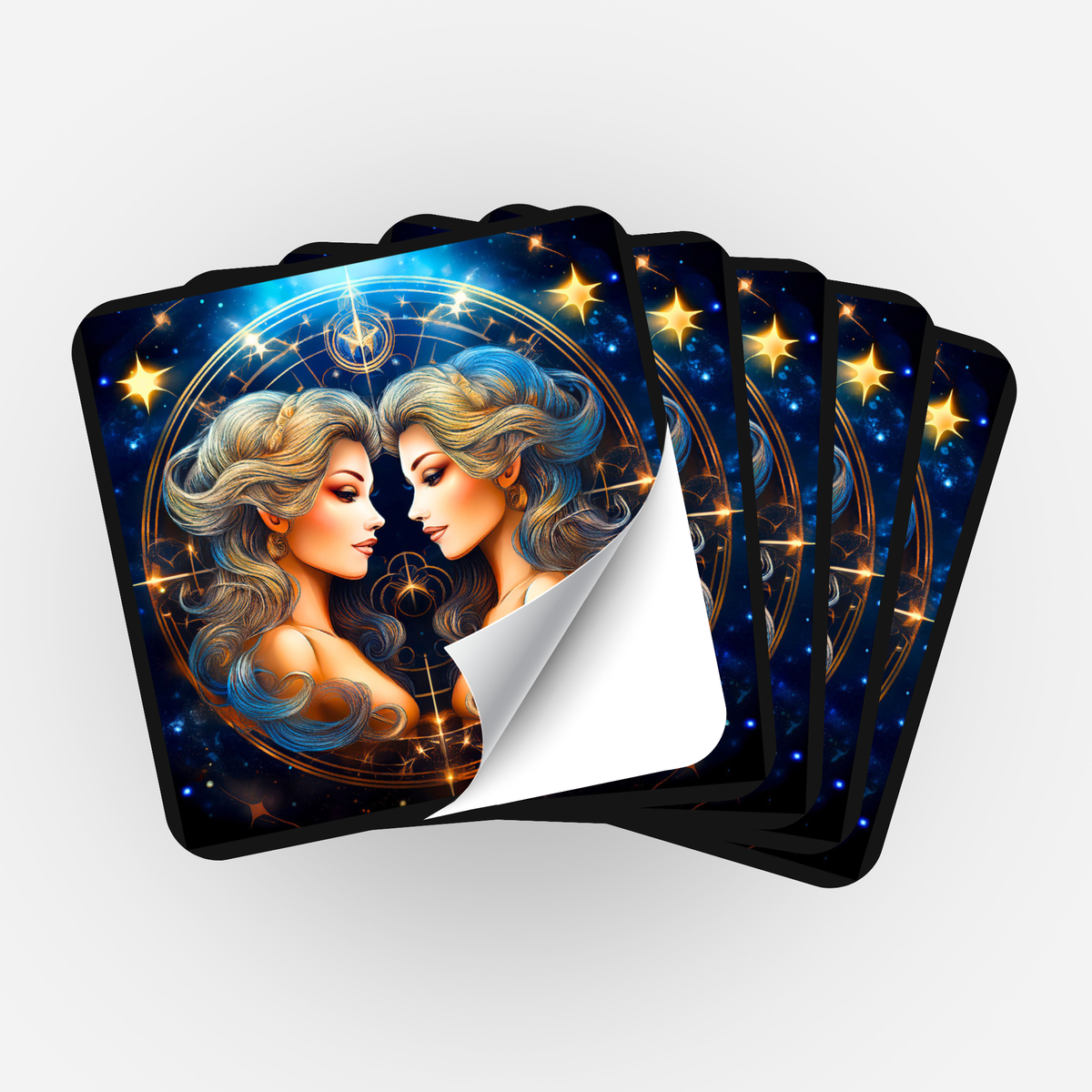 5er-Set Sticker Zwilling Sternzeichen für Diamond Painting Zubehör mit goldenem astrologischem Design