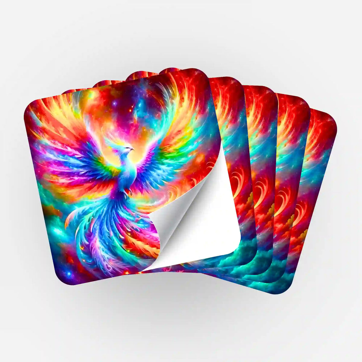 Fünfer-Sticker-Set mit buntem Phönix-Motiv zur Organisation von Diamond Painting Zubehör und Malen nach Zahlen