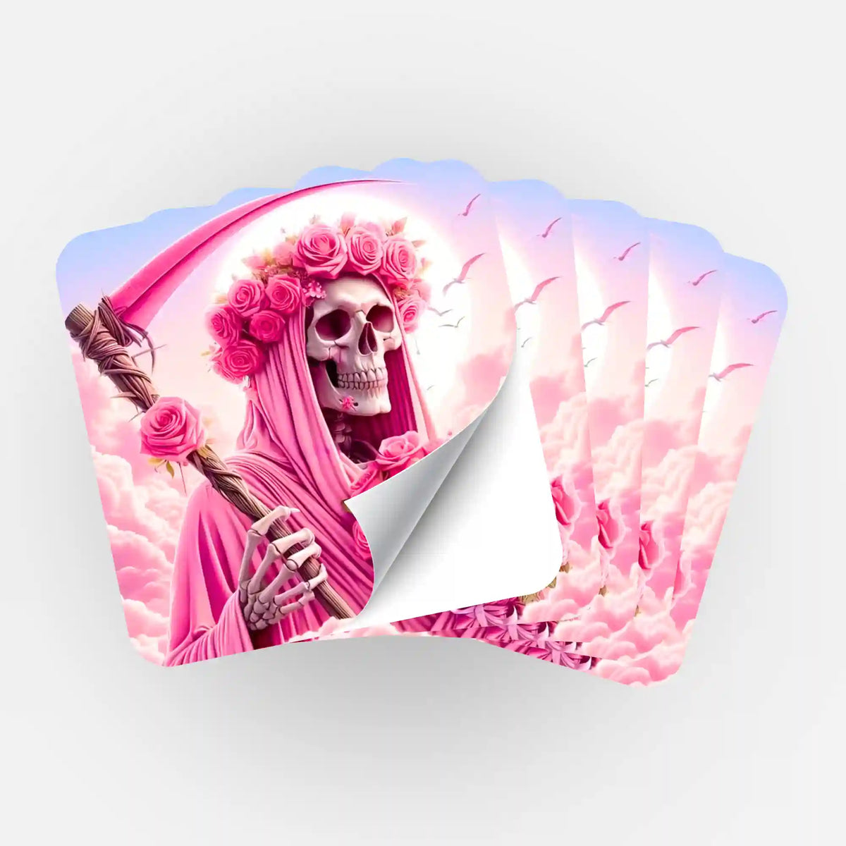 5er-Set Sticker mit pinkem Totenkopf-Motiv Rosenträume zur Organisation von Diamond Painting und Malen nach Zahlen