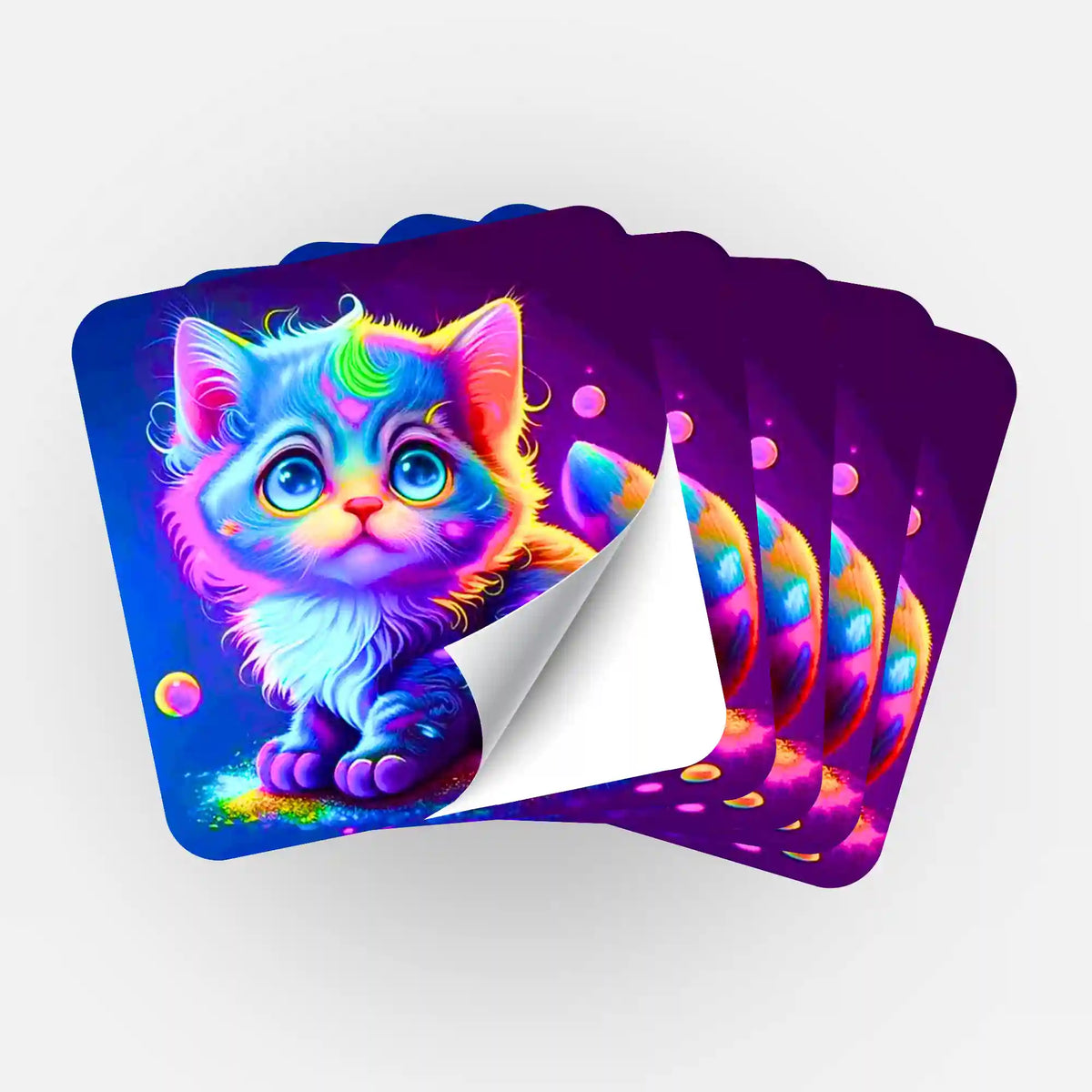 5er-Set Rainbow Kitty Aufkleber für Diamond Painting Organisation und Zubehör mit buntem Katzen-Motiv in Neonfarben