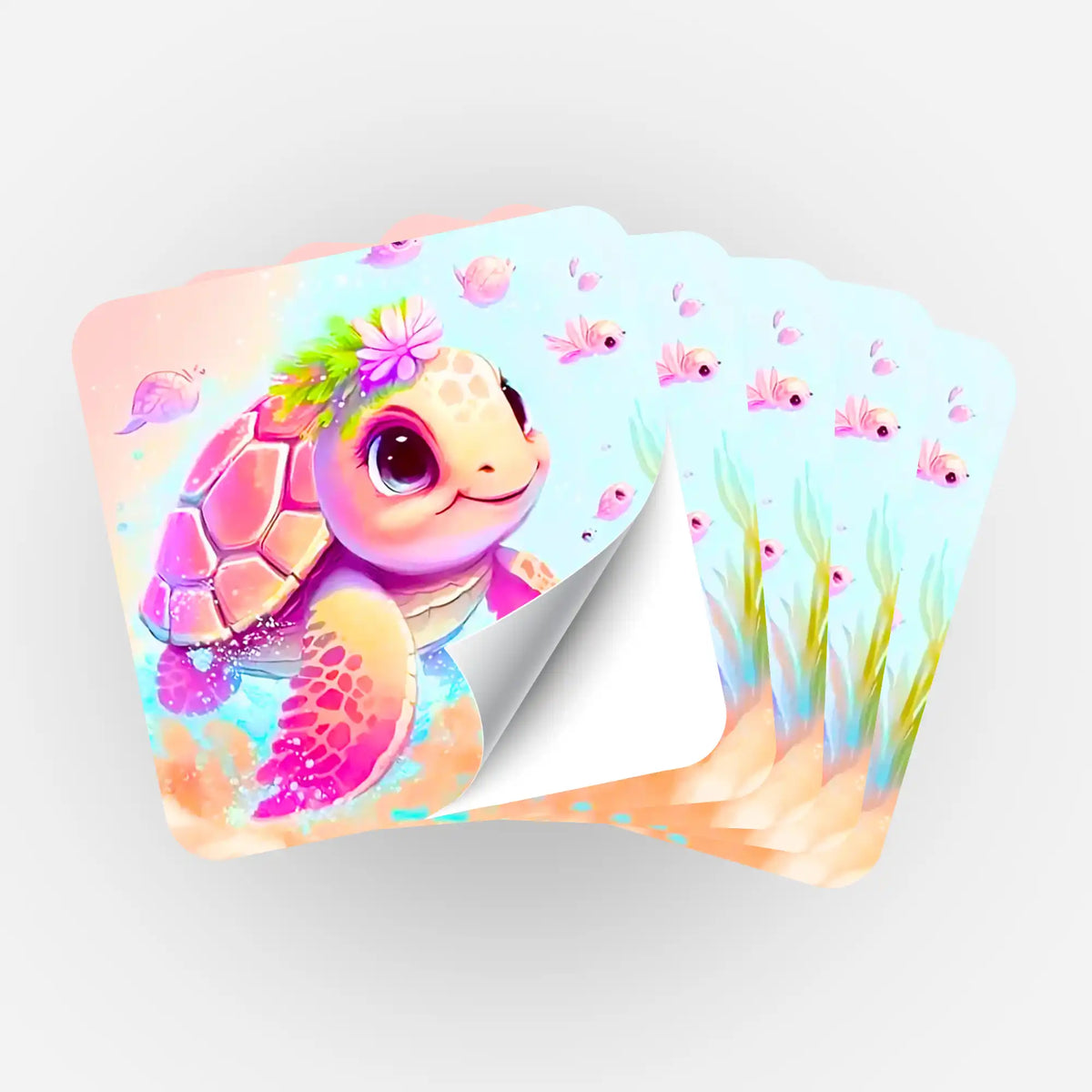 5er Aufkleber-Set Schildkrötenmädchen Trudi zur Organisation von Diamond Painting und Malen nach Zahlen Zubehör.