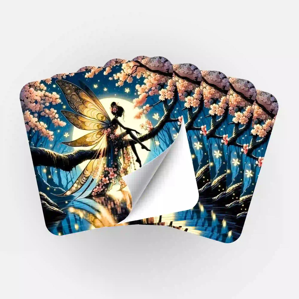Fünfer-Set Mondscheinfee Aufkleber für Diamond Painting Organisation mit märchenhaftem Feen-Motiv und Blüten
