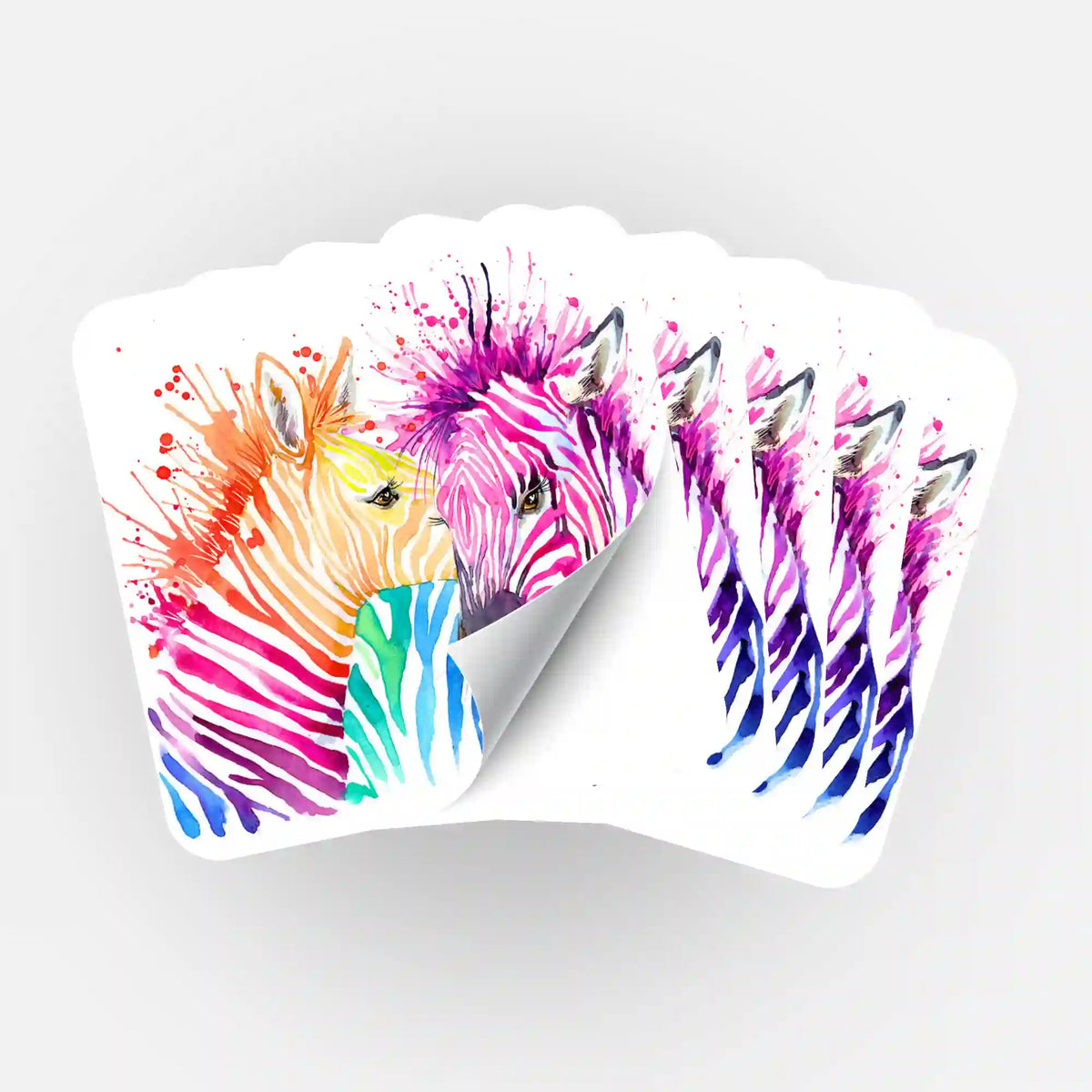5er-Set Aufkleber mit bunten Zebras im Aquarell-Stil zur Organisation für Diamond Painting und Bastelsets