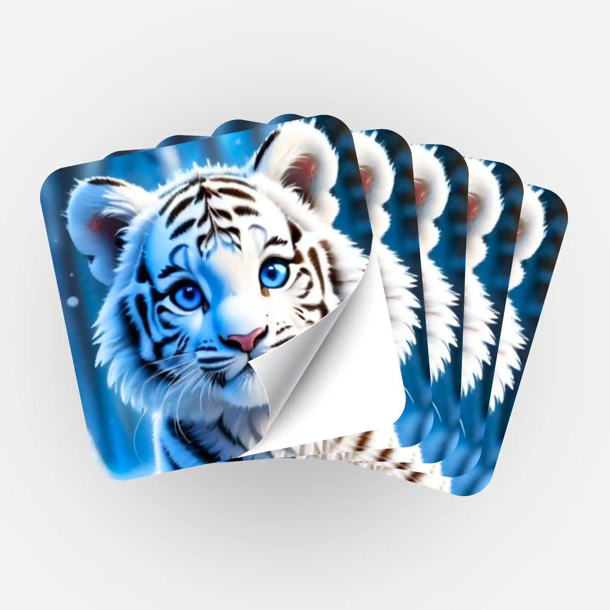 5er-Set Aufkleber mit süßem Schneetigerbaby Motiv für dein Diamond Painting Zubehör und Malen nach Zahlen Organisation.