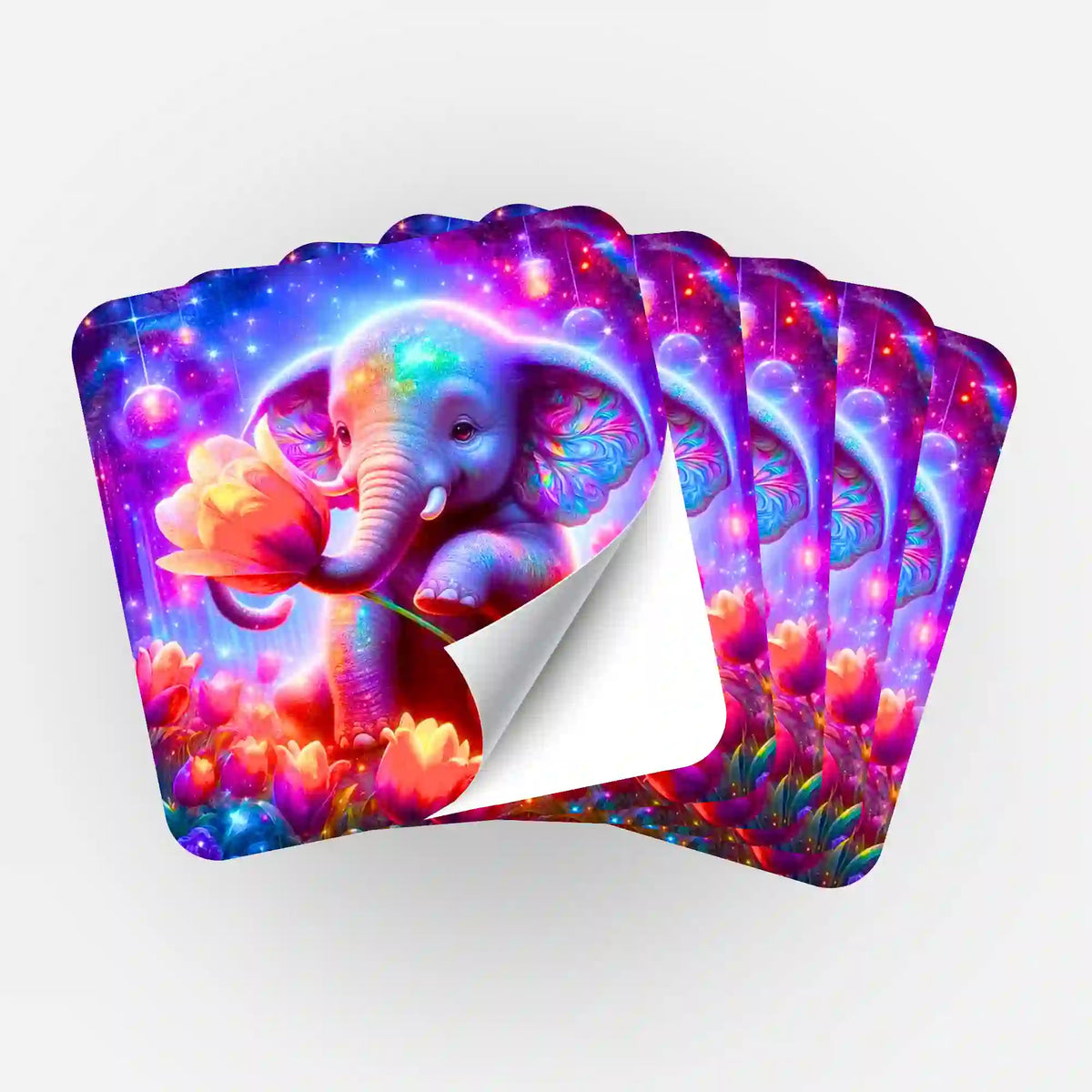 5er-Set Sticker Elefantenmädchen für Diamond Painting Organisation mit farbenfrohem Blumenmotiv und Glitzer-Effekten