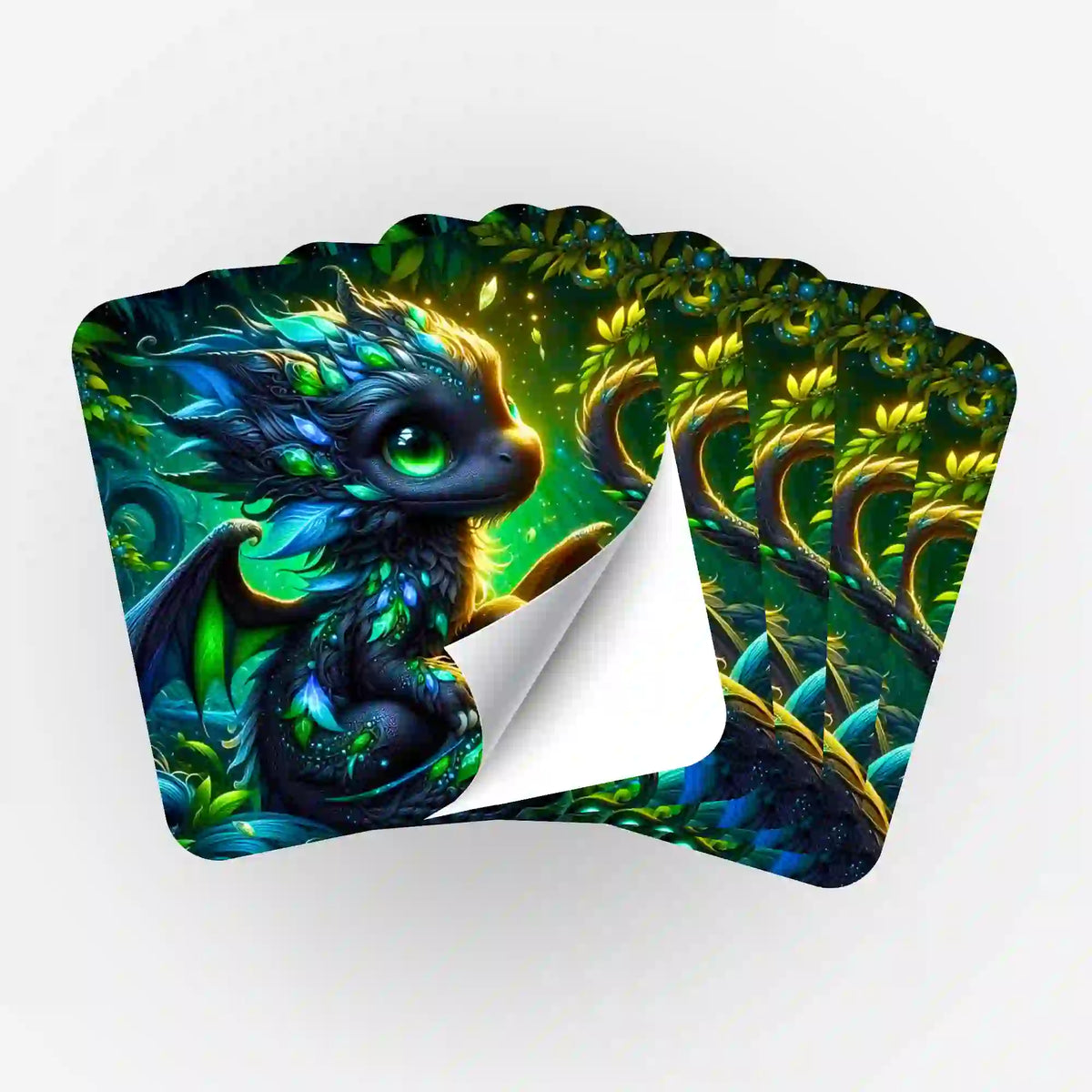 Fünfer-Set Aufkleber Drache Drago als Zubehör für Diamond Painting und Bastelprojekte im Fantasy-Design