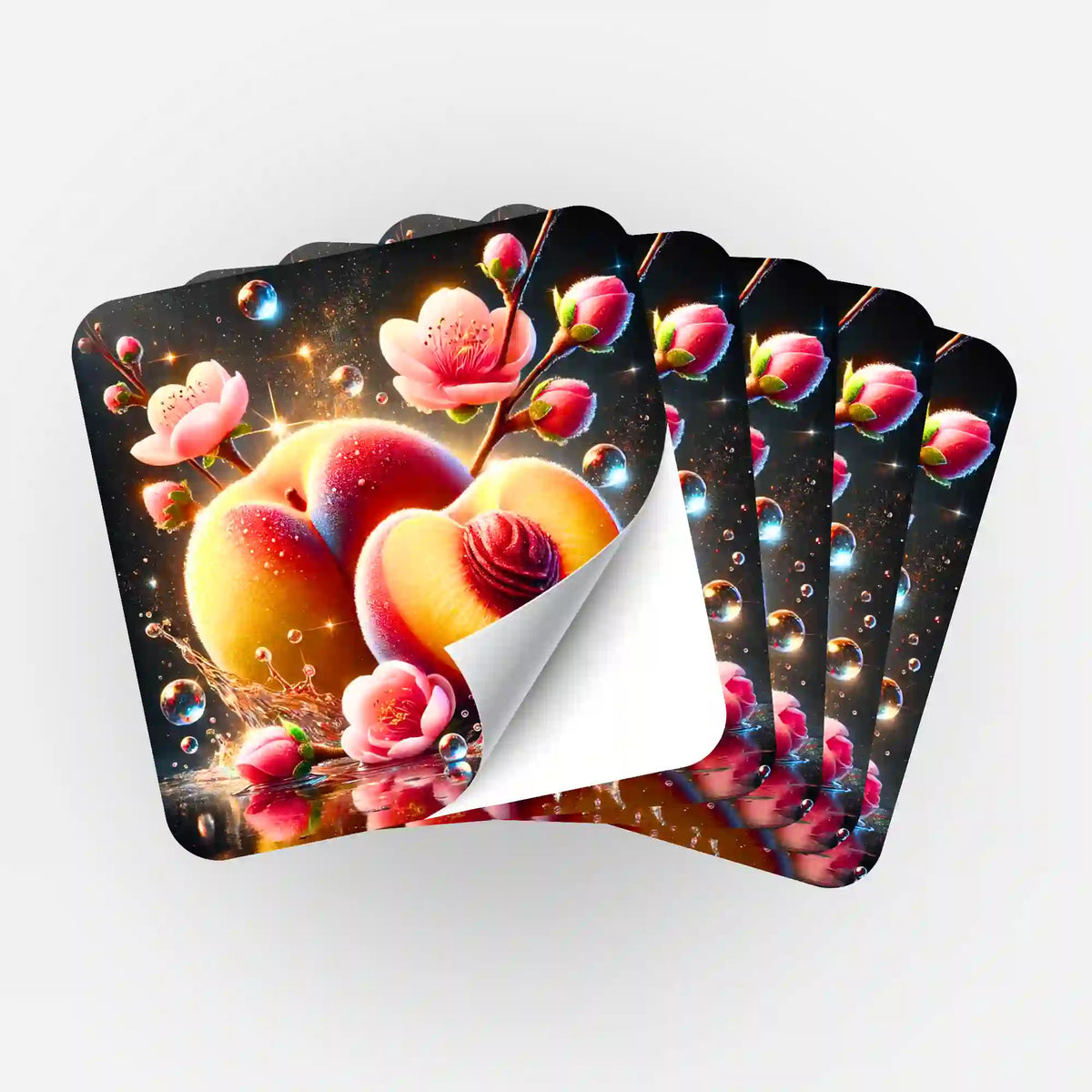 Fünfer-Set Diamond Painting Sticker mit Pfirsich- und Blütenmotiv zur Organisation von Bastelsets