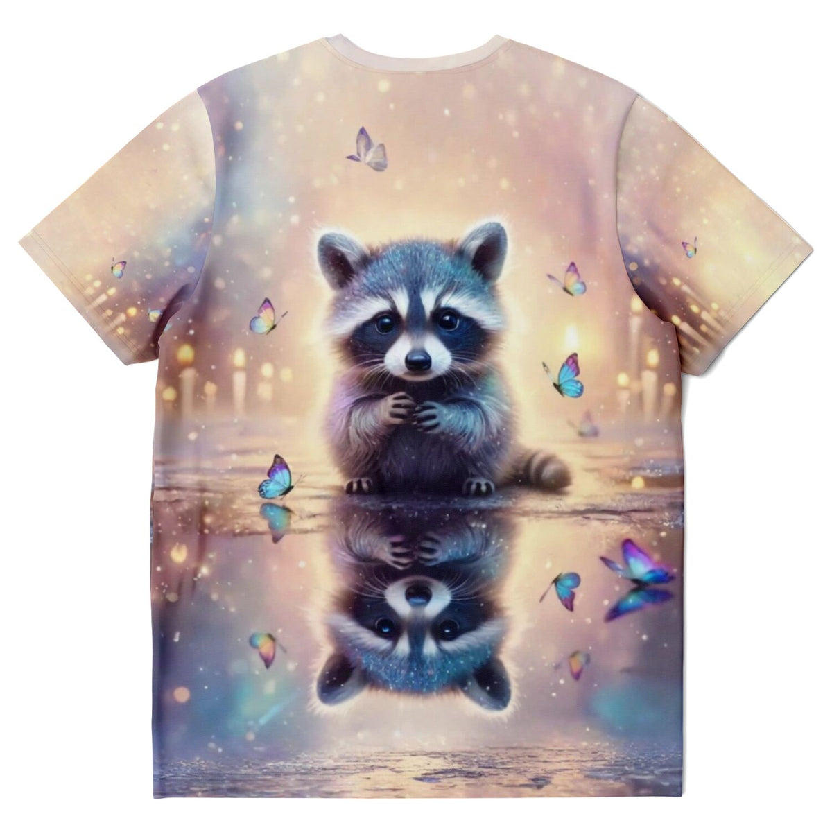 T-Shirt mit Waschbär Bubby Motiv und Schmetterlingen im Stil unserer beliebten Diamond Painting und Malen nach Zahlen Sets