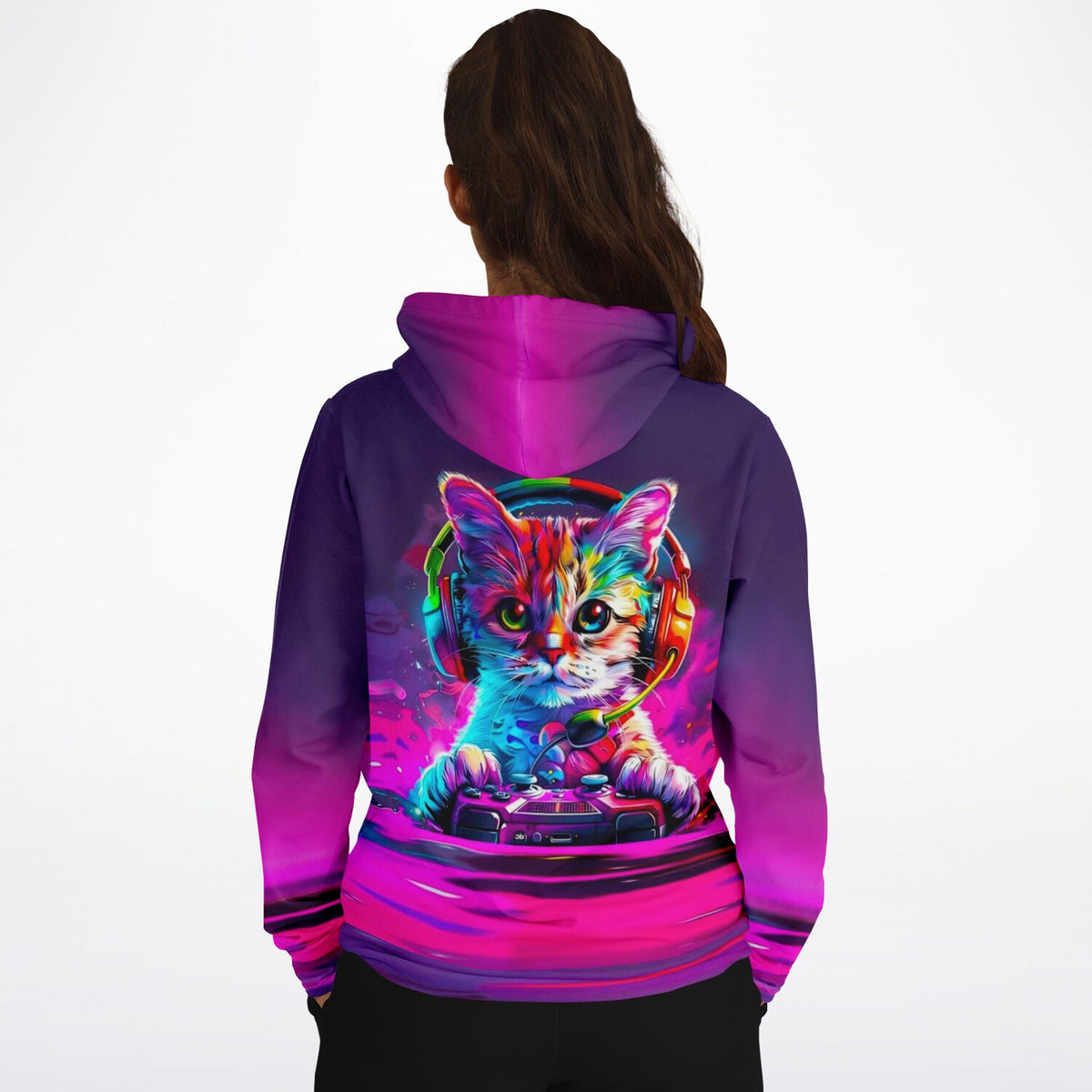 Hoodie mit farbenfrohem Gaming-Katzen Motiv im Stil von Diamond Painting Kunstwerken