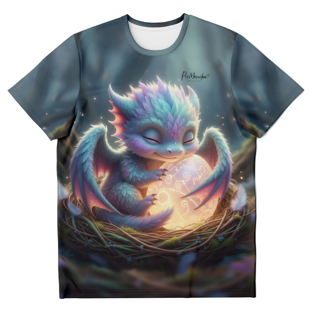 Dreamer T-Shirt mit Lichtdrache Faye im Nest, inspiriert von Diamond Painting und Malen nach Zahlen Motiven
