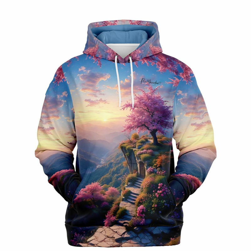 Dreamer Hoodie Morgendämmerung mit Kirschblüten-Landschaft im Stil beliebter Diamond Painting Motive