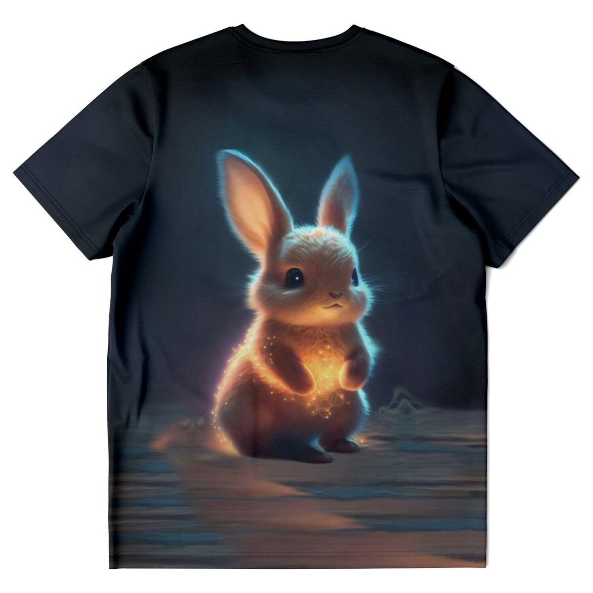 Schwarzes T-Shirt mit leuchtendem Funkelhäschen-Motiv, perfekt für Fans von Diamond Painting und Malen nach Zahlen