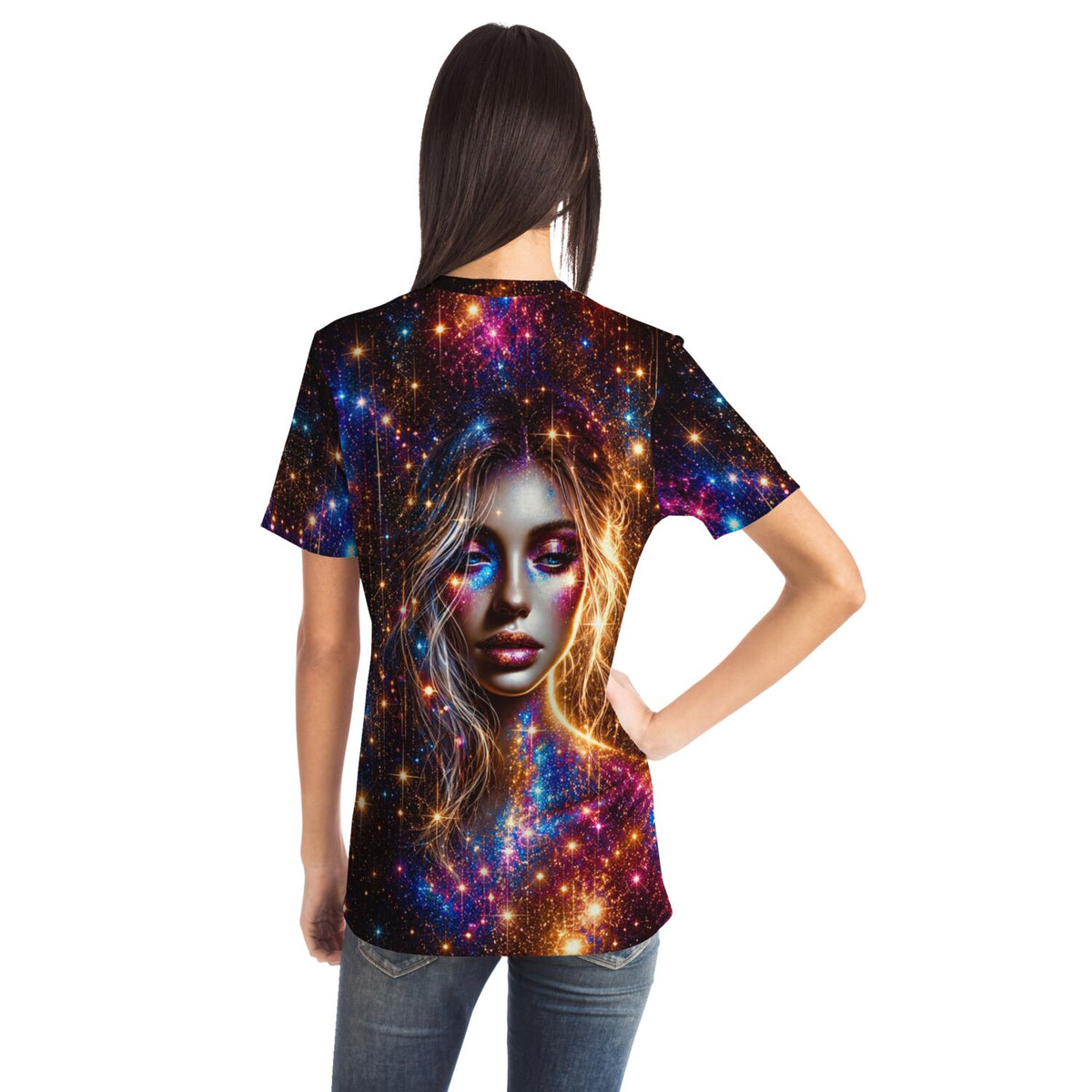 T-Shirt mit Elara-Motiv, kunstvolles galaktisches Design im Stil von Malen nach Zahlen und Diamond Painting Kunst