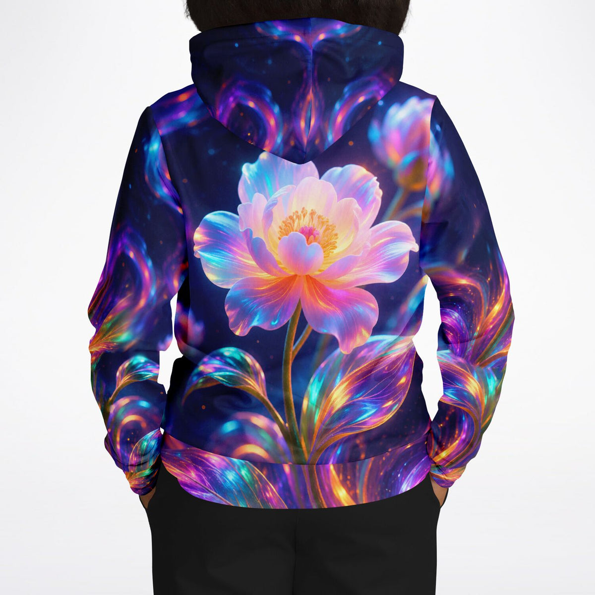 Dreamer Hoodie mit leuchtendem Blumen-Motiv in bunten Neonfarben wie bei Diamond Painting und Malen nach Zahlen Kunst