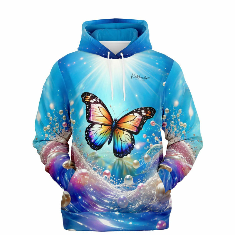 Dreamer Hoodie mit farbenfrohem Schmetterling-Motiv und Perlenaura im Stil von Diamond Painting Designs