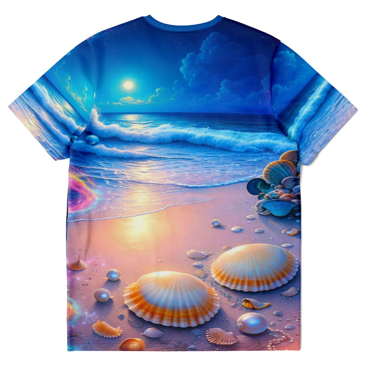T-Shirt mit Strand Motiv bei Nacht, ideal als Inspiration für Diamond Painting oder Malen nach Zahlen Kunstwerke.
