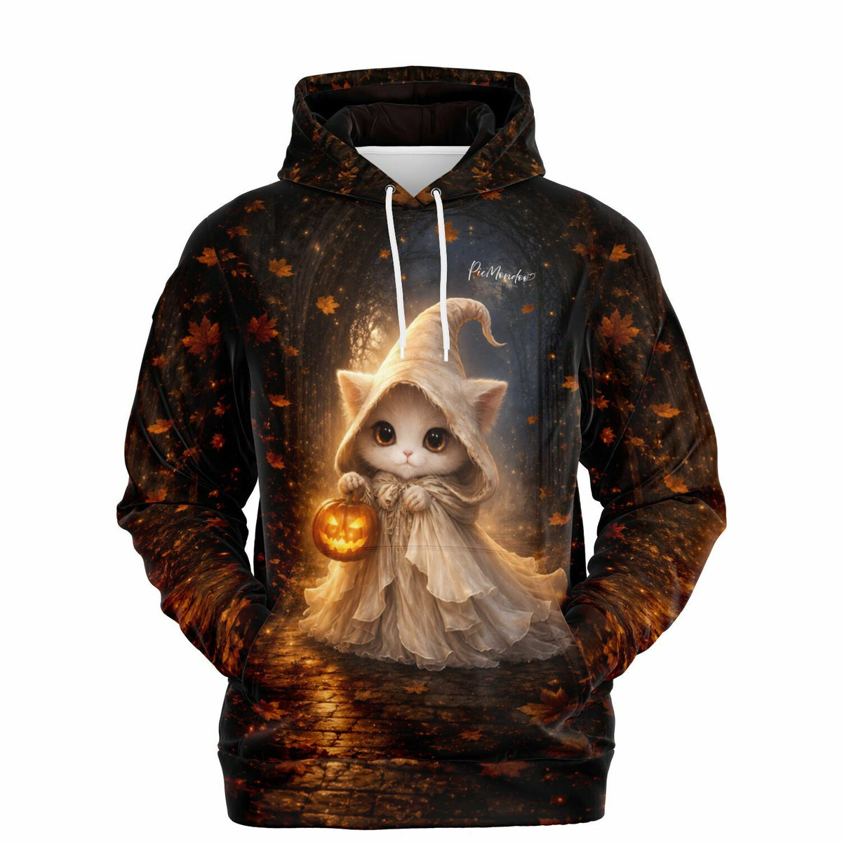 Dreamer Hoodie mit niedlicher Katze im Zauberer-Kostüm und Kürbis, inspiriert von Diamond Painting und Malen nach Zahlen