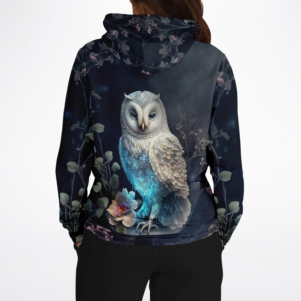 Dreamer Hoodie mit weißer Eule und floralem Design im Stil beliebter Diamond Painting Motive