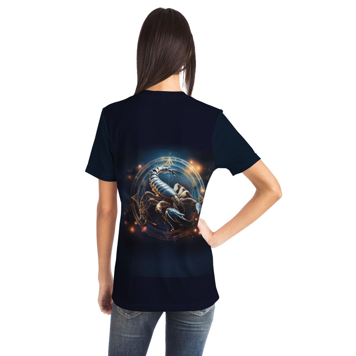 Schwarzes T-Shirt mit Sternzeichen Skorpion Motiv, ideal für Fans von Diamond Painting und kreativen Designs.