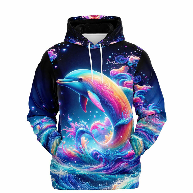 Dreamer Hoodie mit Delfin im Farbenmeer als Design im Stil von Malen nach Zahlen und Diamond Painting Kunst