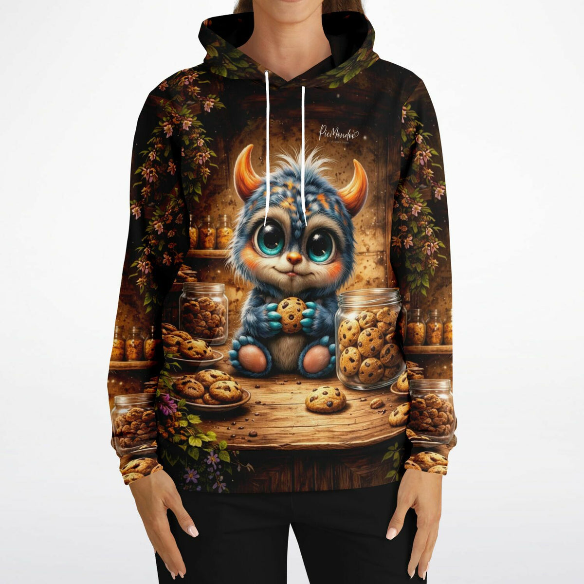Dreamer Hoodie mit niedlichem Monster-Motiv und Keks-Design, passend zum kreativen Stil von Diamond Painting Fanart.