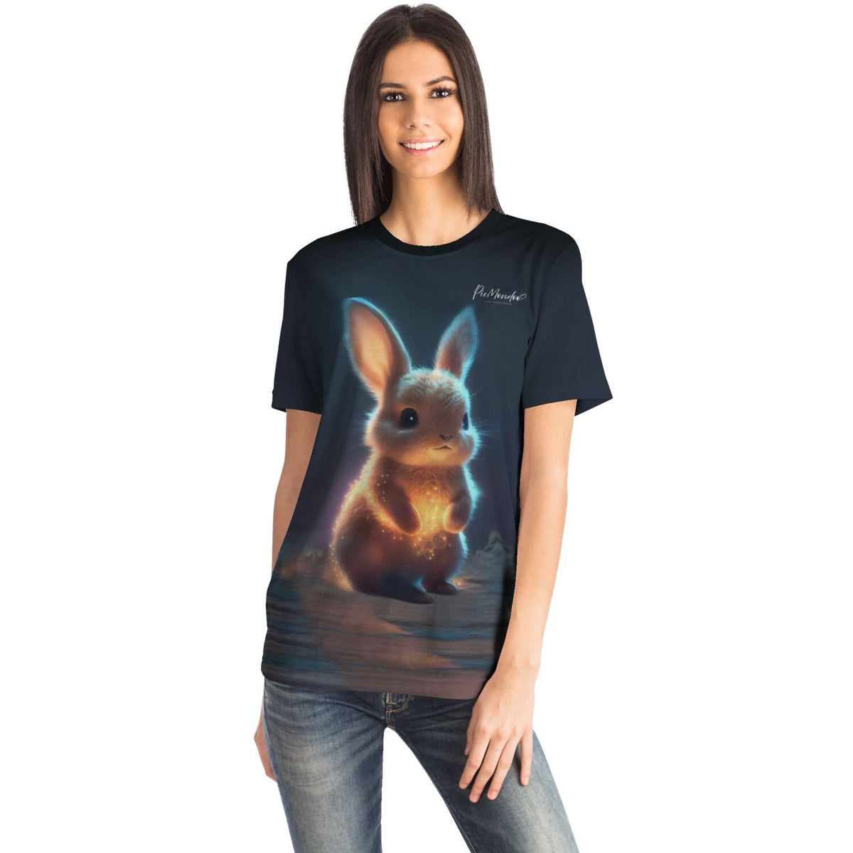 Schwarzes T-Shirt mit niedlichem Funkelhäschen-Print im Stil unserer beliebten Diamond Painting und Malen nach Zahlen Sets
