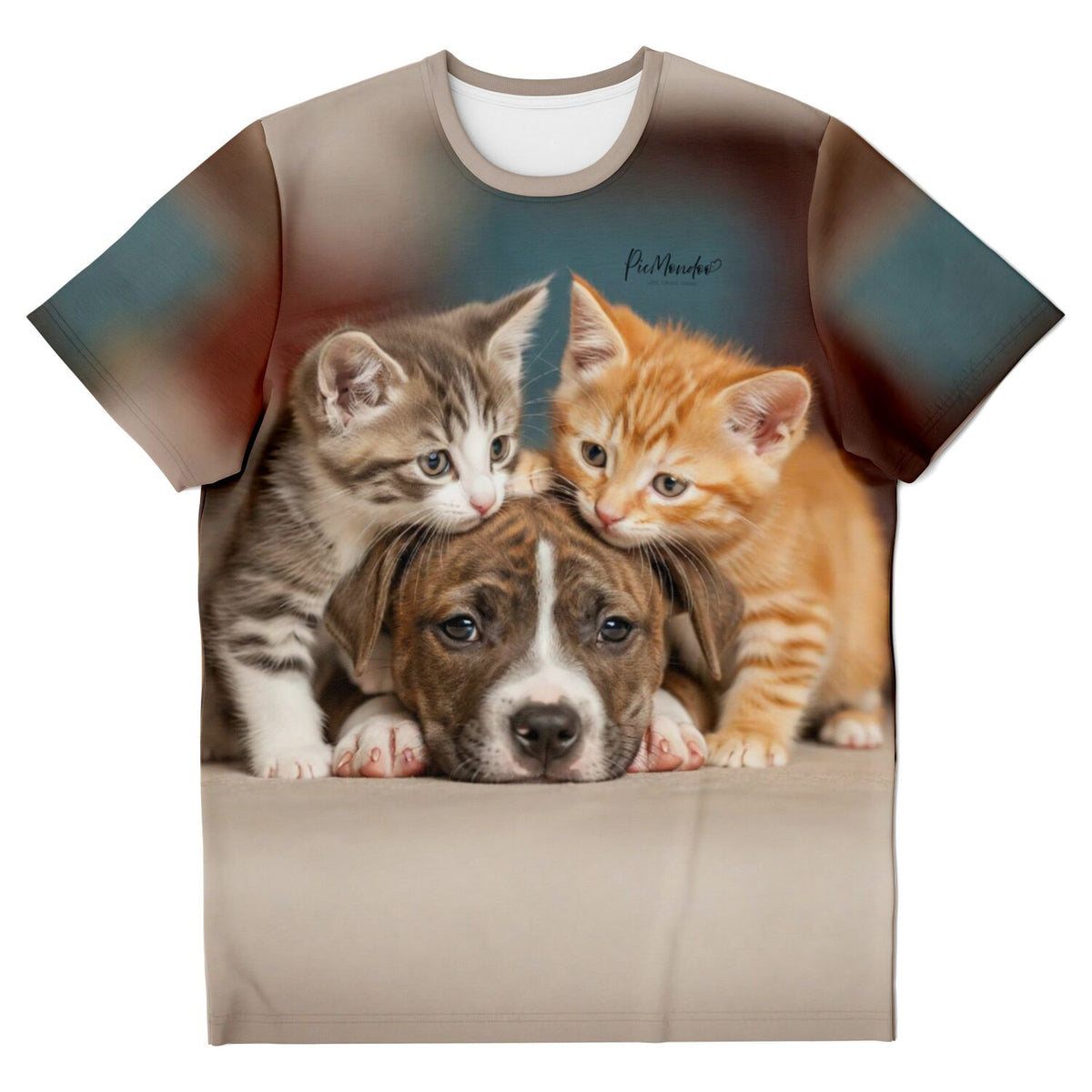 Dreamer T-Shirt Friends for Life mit süßem Welpen und zwei Kätzchen als hochwertiger Fotodruck