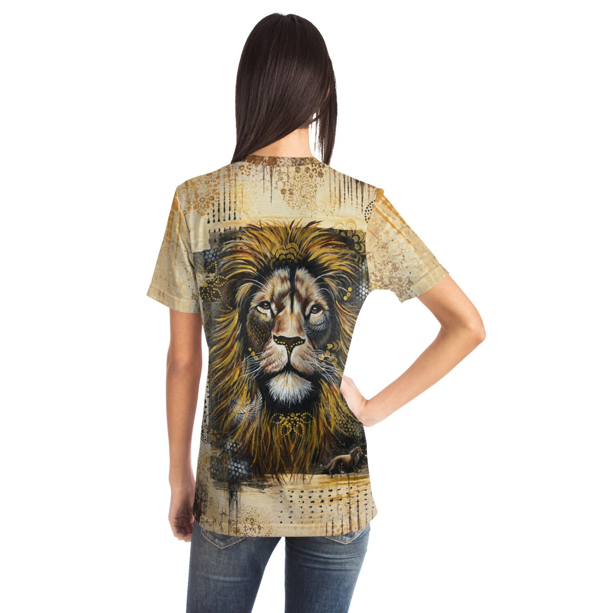 T-Shirt Erbe des Feuers mit Löwen-Motiv, inspiriert durch Diamond Painting und Malen nach Zahlen Designstile.