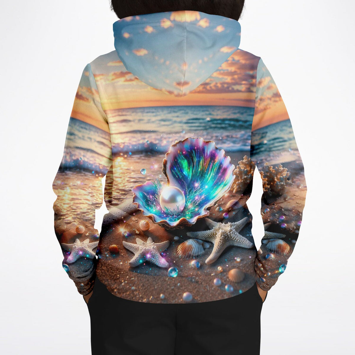 Dreamer Hoodie mit Strand-Motiv, schimmernder Muschel und Perle, ideal für Fans von Malen nach Zahlen und Diamond Painting