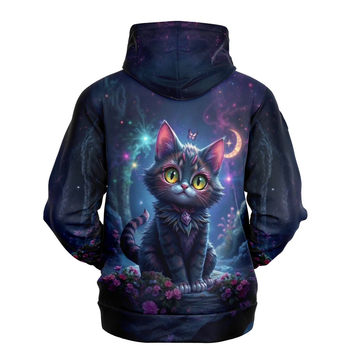 Dreamer Hoodie Night Cat Design mit süßer Katze, Mond und Sternenhimmel im Stil bekannter Diamond Painting Motive