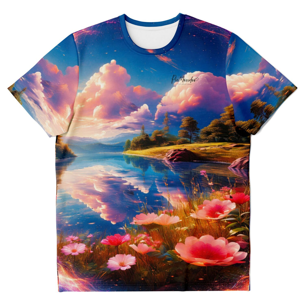 T-Shirt mit künstlerischem Seeblick-Motiv, inspiriert durch Diamond Painting und Malen nach Zahlen Designs