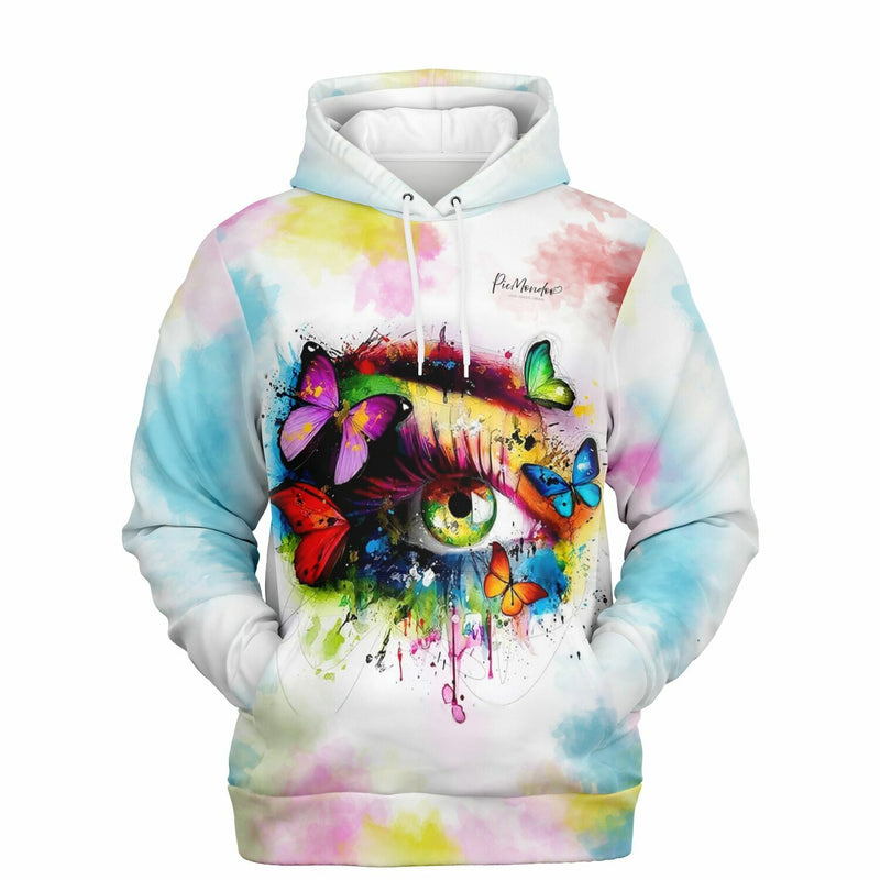Hoodie mit buntem Aquarell-Auge und Schmetterlings-Motiv im Stil von Malen nach Zahlen für Erwachsene