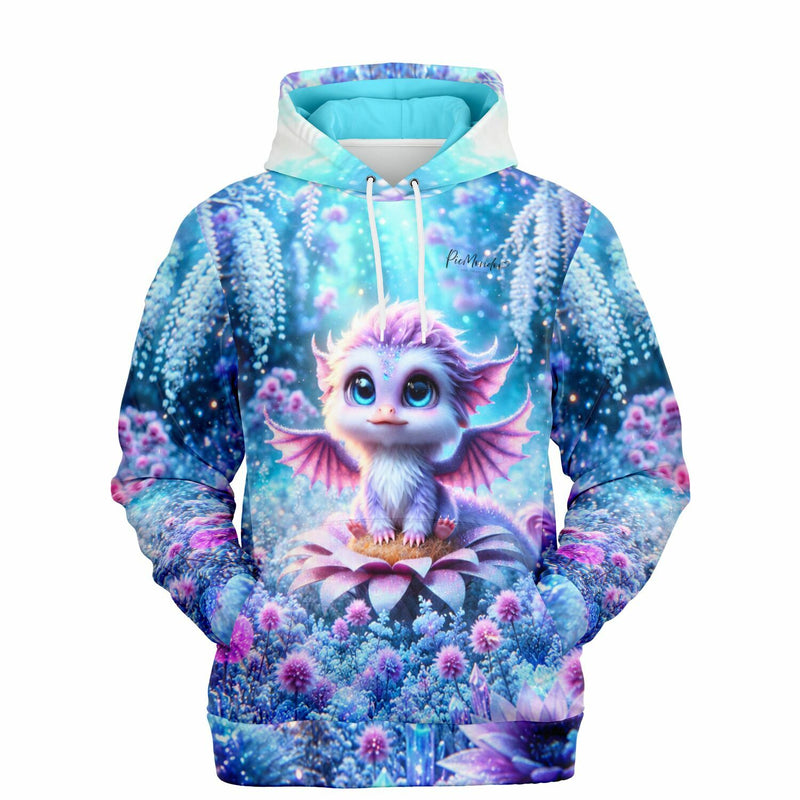 Hoodie mit süßem Drachen-Motiv in blau-lila Farben wie bei Diamond Painting und Malen nach Zahlen Kunstwerken