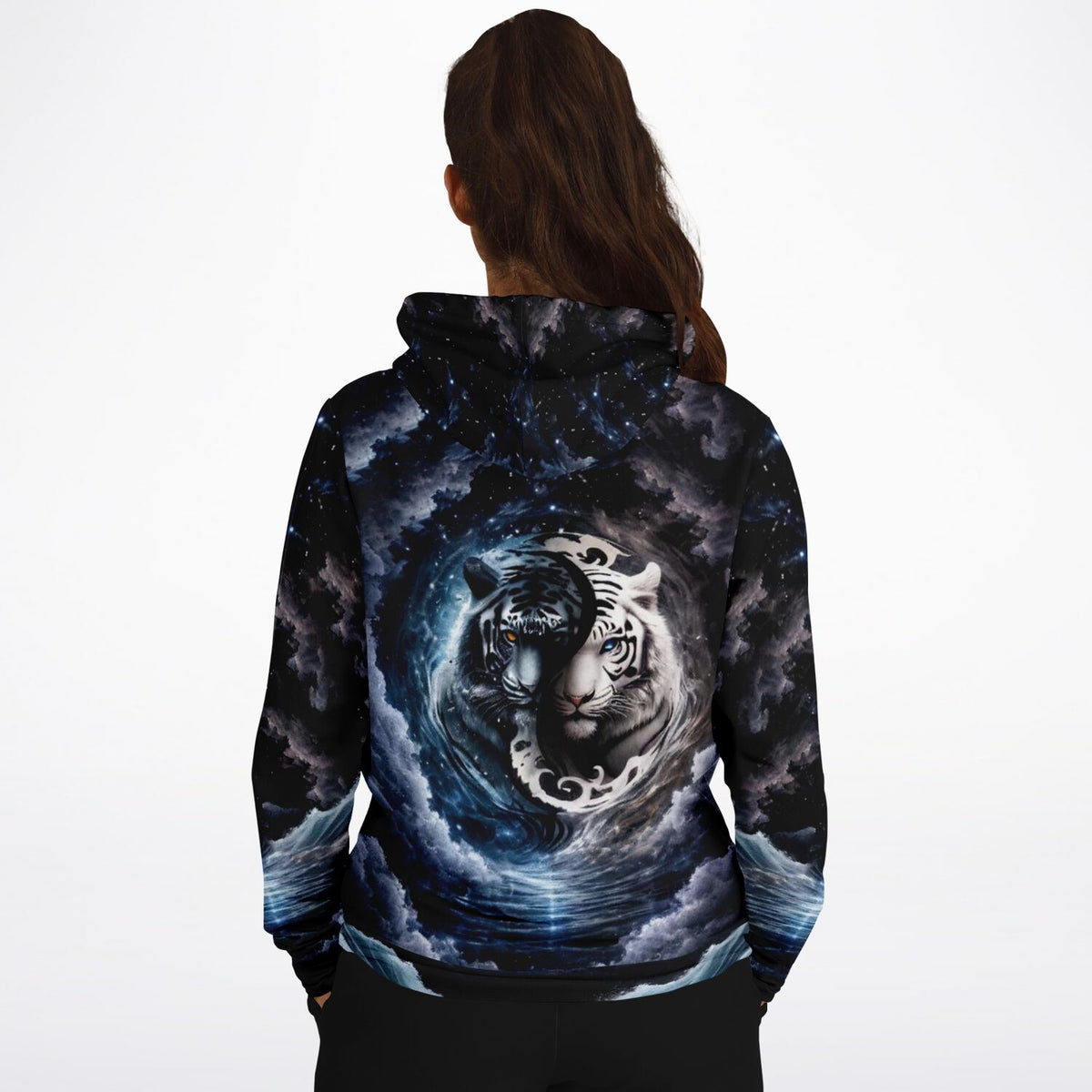 Hoodie für Erwachsene mit kunstvollem Ying-Yang-Tiger-Motiv in Weltraum-Optik, passend zu Diamond Painting Designs