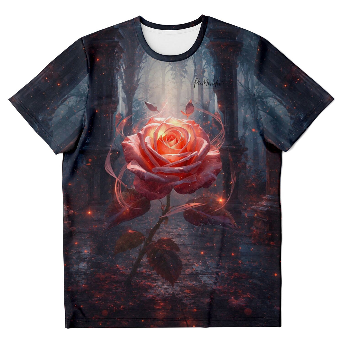 T-Shirt Herzflamme mit leuchtender Rosen-Grafik, passend zu Diamond Painting und Malen nach Zahlen Motiven für Erwachsene