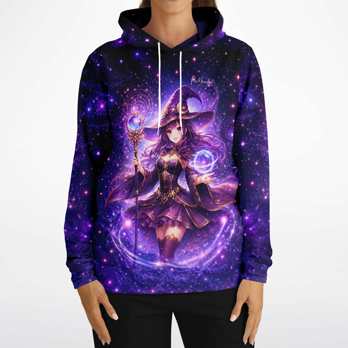 Dreamer Hoodie Celestara mit lilafarbenem Weltraum- und Anime-Hexen-Motiv für Diamond Painting Fans.