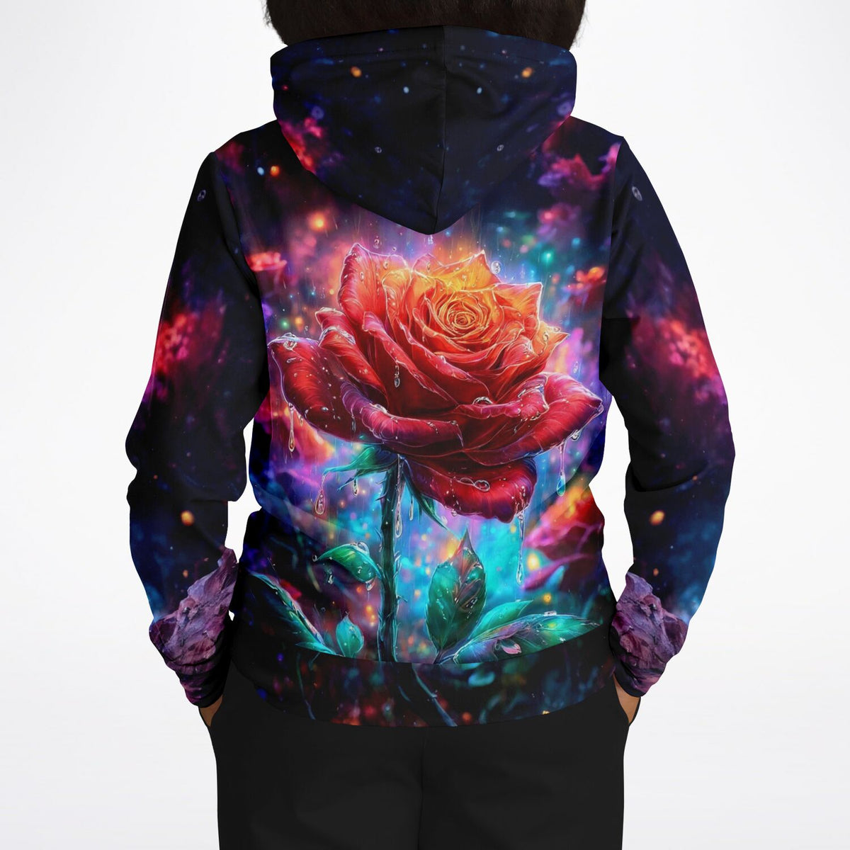 Dreamer Hoodie Regentanz mit farbenfrohem Rosen-Motiv, das stilistisch an ein Diamond Painting oder Malen nach Zahlen erinnert