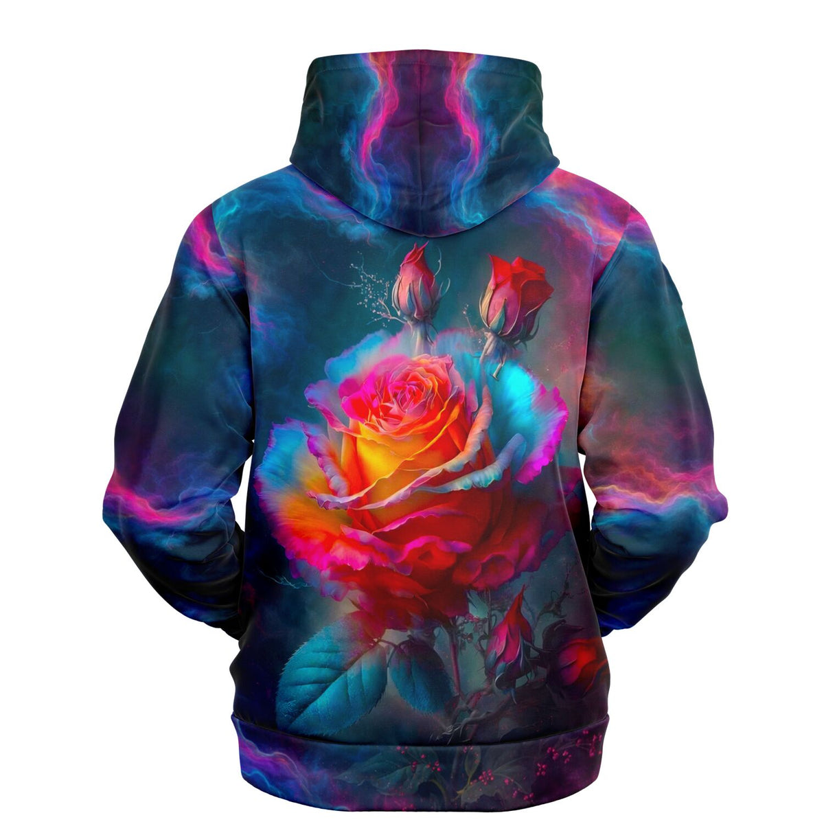 Dreamer Hoodie mit farbenprächtigem Rosen Motiv im Galaxie-Stil, ideal für Fans von Diamond Painting und Kunst