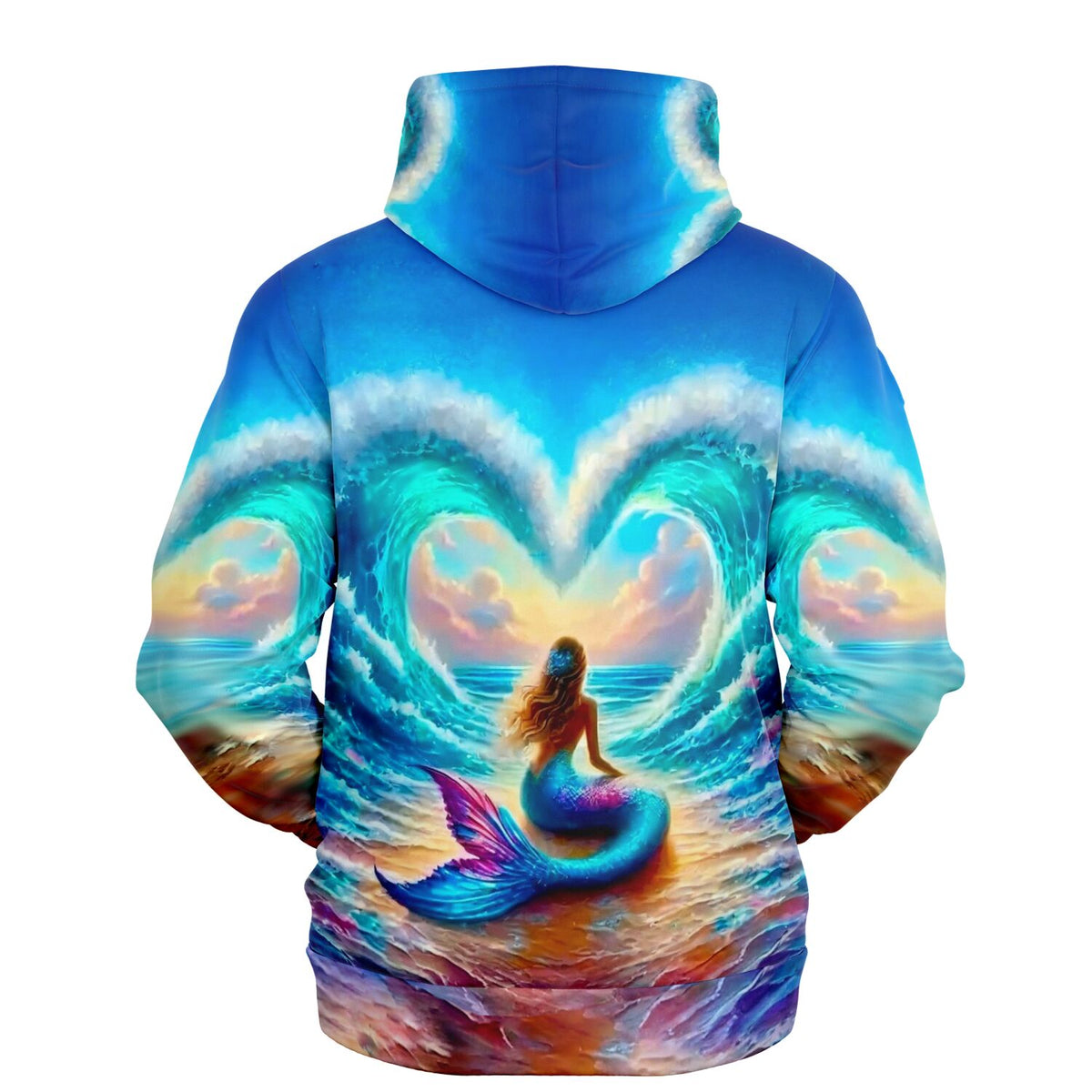 Dreamer Hoodie mit Meerjungfrau und Wellen in Herzform, passend zum künstlerischen Stil von Malen nach Zahlen