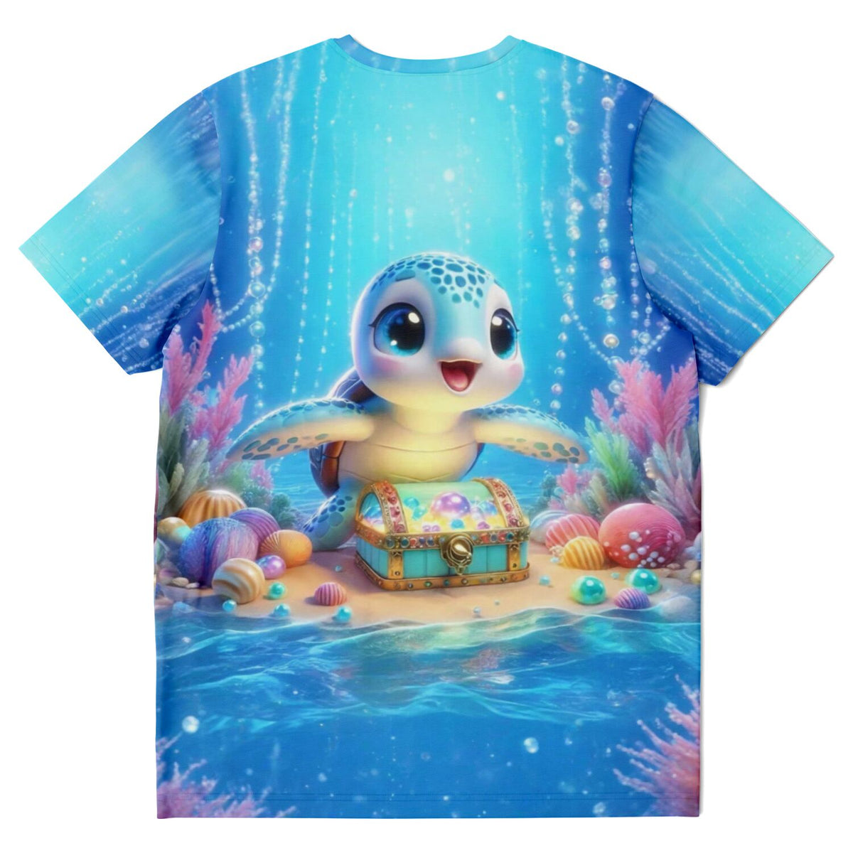 T-Shirt mit süßer Meeresschildkröte und Schatztruhe, im Stil von Diamond Painting und Malen nach Zahlen Motiven